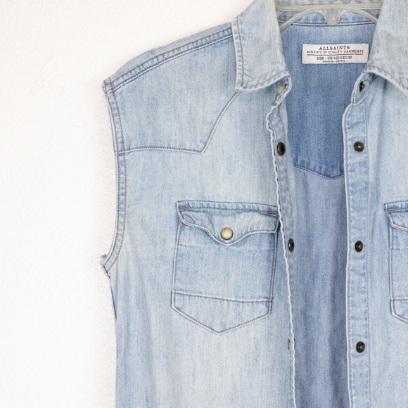 AllSaints Cannon Chambray Denim Snap Shirt Women’s XS (US 0) - Picture 5 of 8